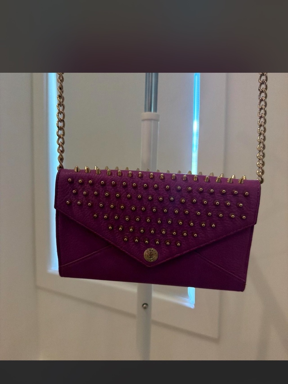 Rebecca Minkoff Purple Studded Envelope Crossbody with Gold Chain